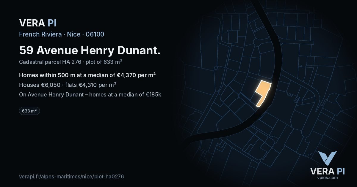 59 Avenue Henry Dunant, Nice at night – the plot lit, the parcels around coloured by the prices near them