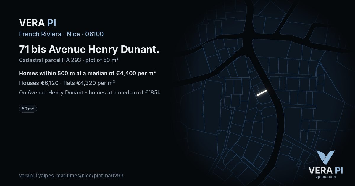 71 bis Avenue Henry Dunant, Nice at night – the plot lit, the parcels around coloured by the prices near them