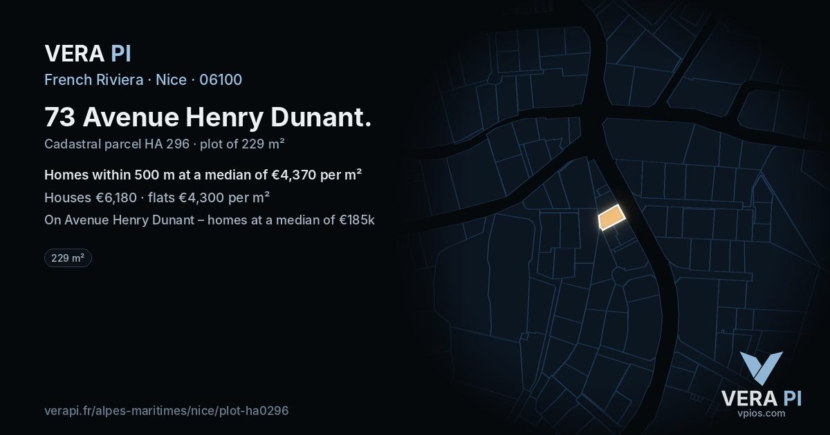 73 Avenue Henry Dunant, Nice at night – the plot lit, the parcels around coloured by the prices near them