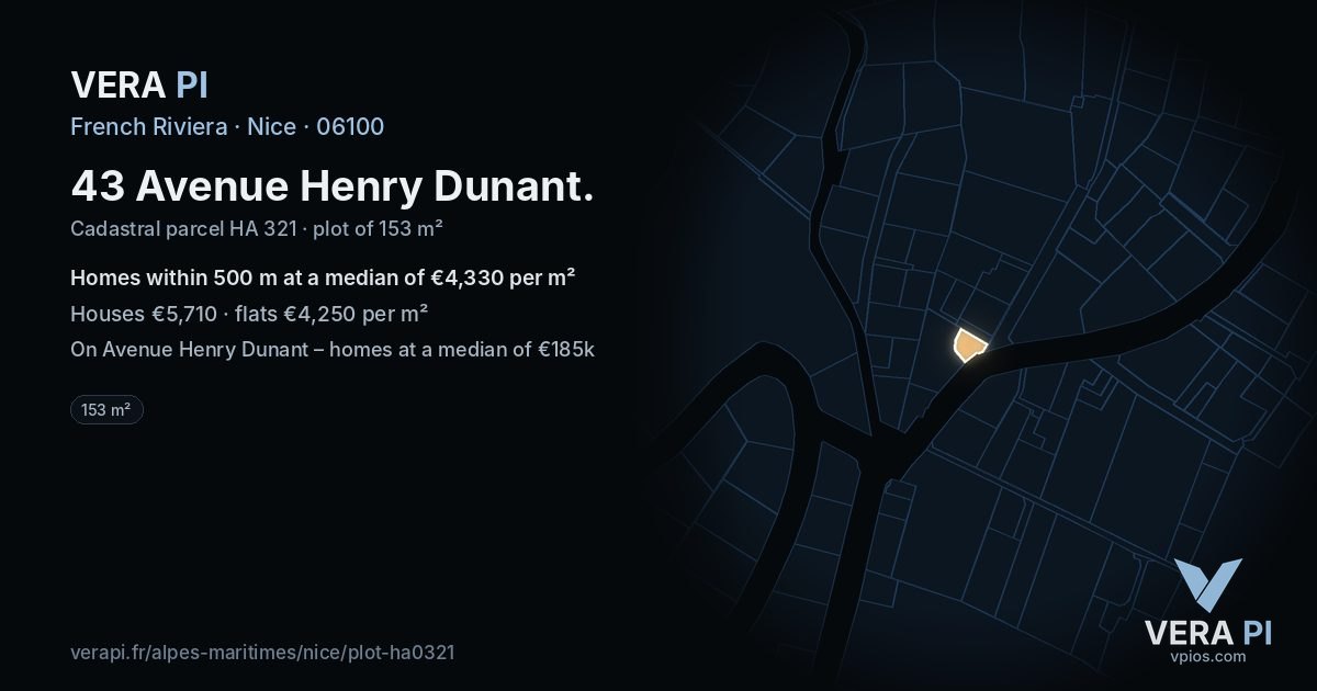 43 Avenue Henry Dunant, Nice at night – the plot lit, the parcels around coloured by the prices near them