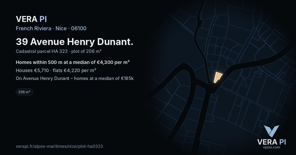 39 Avenue Henry Dunant, Nice at night – the plot lit, the parcels around coloured by the prices near them