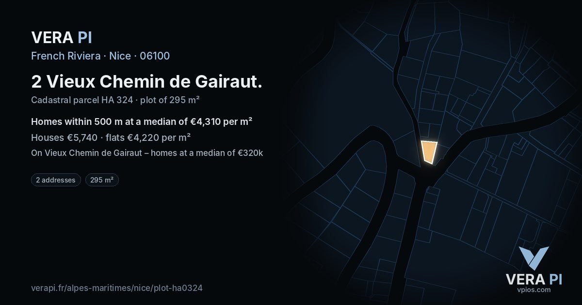 2 Vieux Chemin de Gairaut, Nice at night – the plot lit, the parcels around coloured by the prices near them
