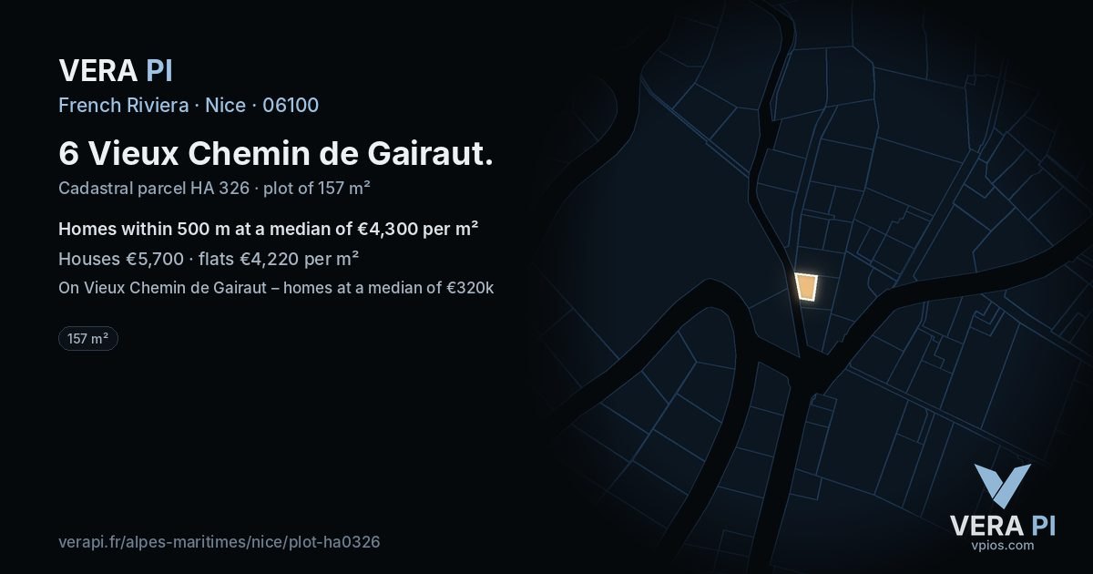 6 Vieux Chemin de Gairaut, Nice at night – the plot lit, the parcels around coloured by the prices near them