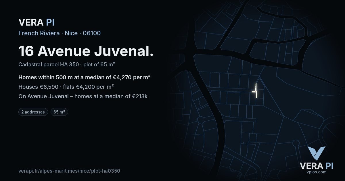 16 Avenue Juvenal, Nice at night – the plot lit, the parcels around coloured by the prices near them