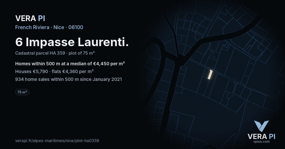 6 Impasse Laurenti, Nice at night – the plot lit, the parcels around coloured by the prices near them