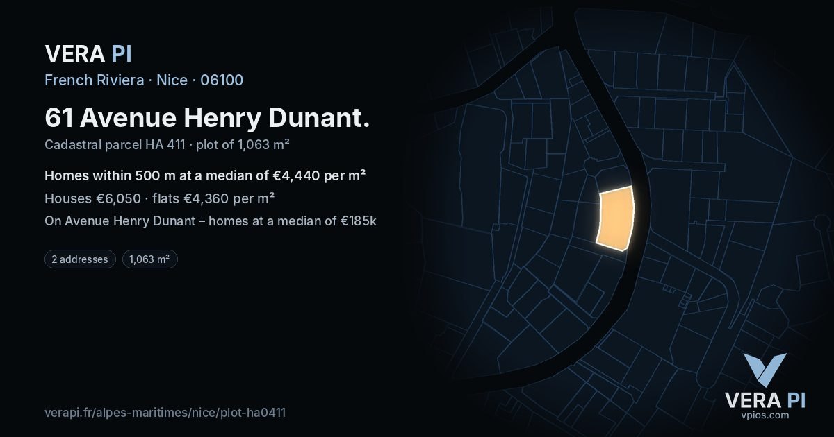 61 Avenue Henry Dunant, Nice at night – the plot lit, the parcels around coloured by the prices near them