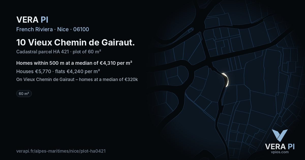 10 Vieux Chemin de Gairaut, Nice at night – the plot lit, the parcels around coloured by the prices near them