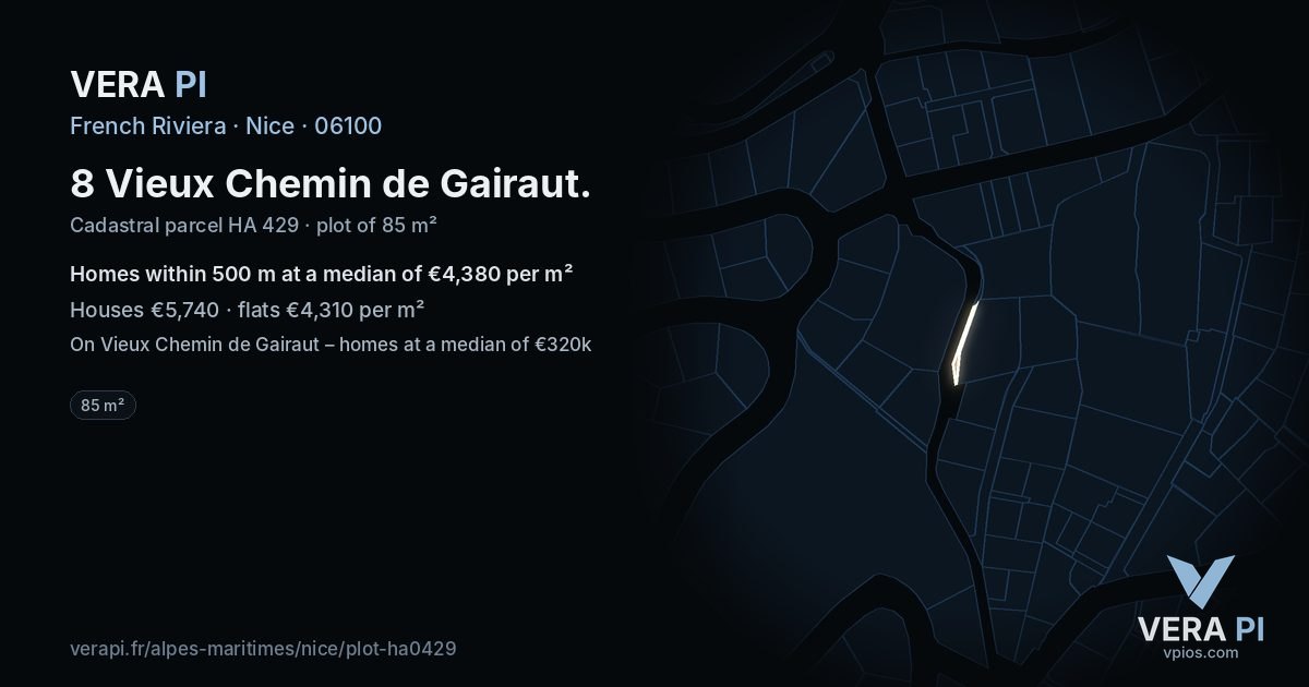 8 Vieux Chemin de Gairaut, Nice at night – the plot lit, the parcels around coloured by the prices near them