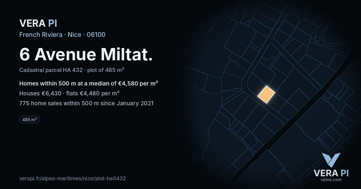 6 Avenue Miltat, Nice at night – the plot lit, the parcels around coloured by the prices near them