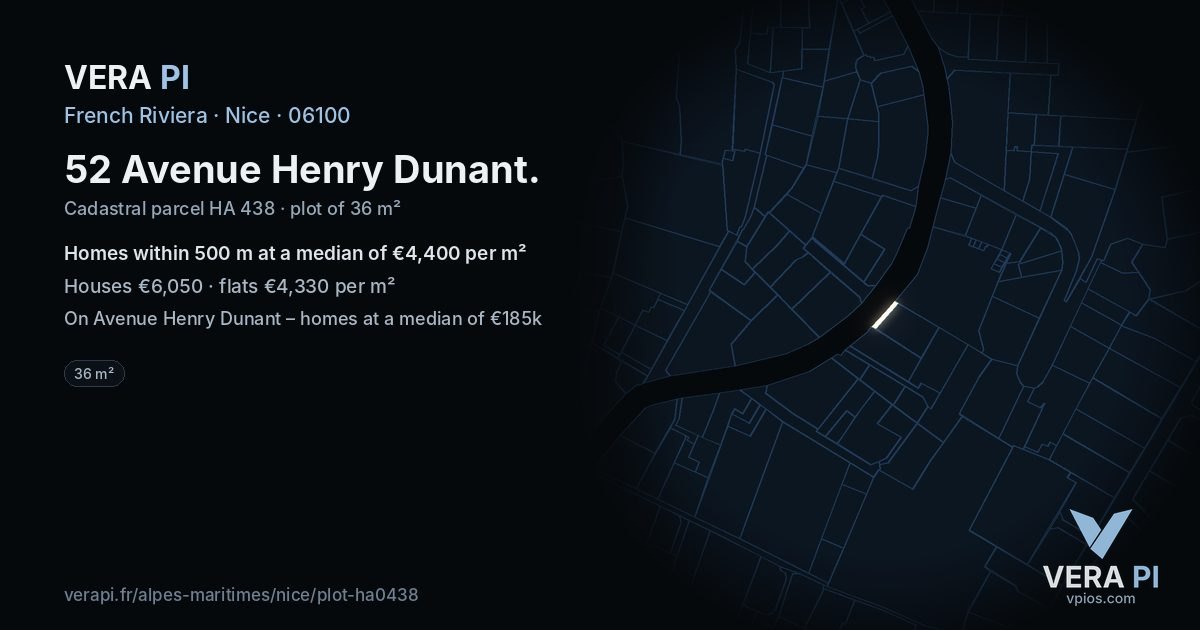 52 Avenue Henry Dunant, Nice at night – the plot lit, the parcels around coloured by the prices near them