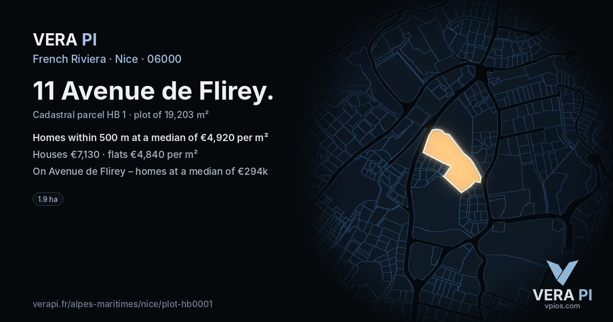 11 Avenue de Flirey, Nice at night – the plot lit, the parcels around coloured by the prices near them