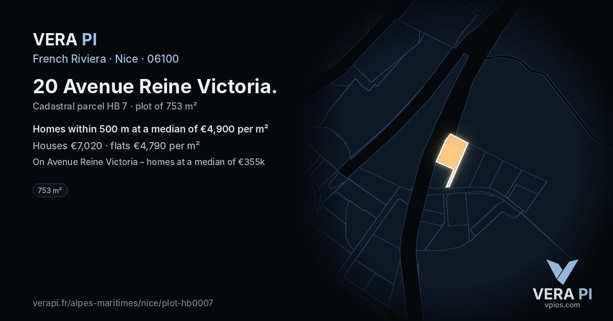 20 Avenue Reine Victoria, Nice at night – the plot lit, the parcels around coloured by the prices near them