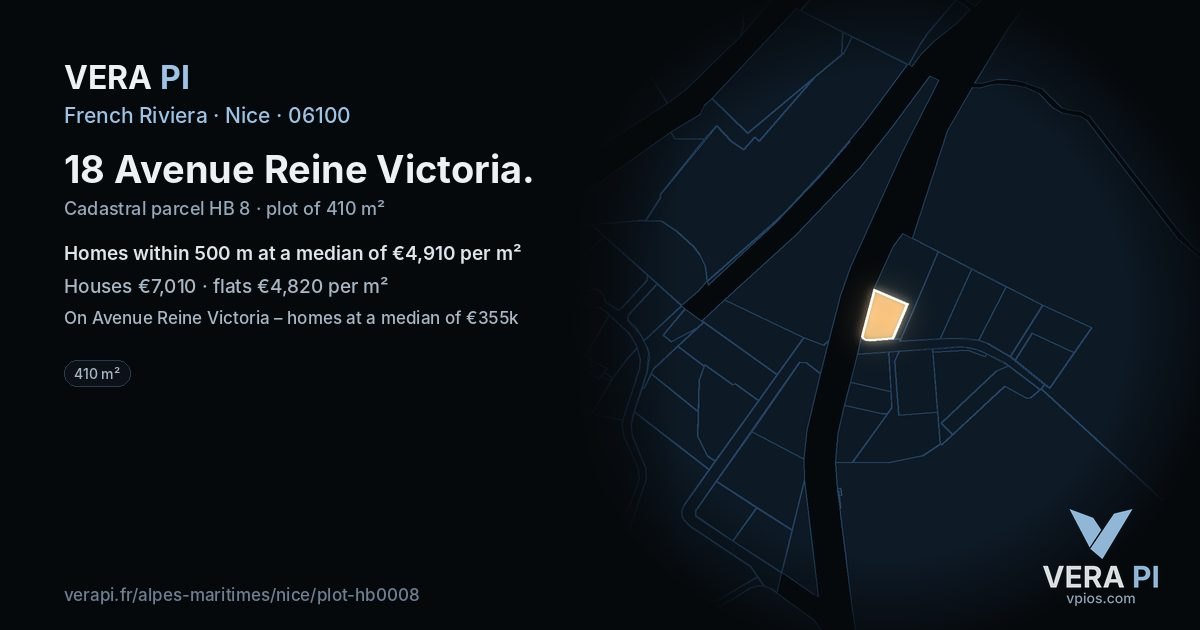 18 Avenue Reine Victoria, Nice at night – the plot lit, the parcels around coloured by the prices near them