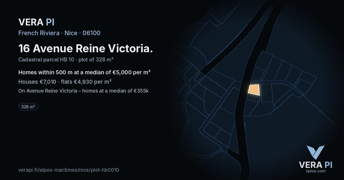 16 Avenue Reine Victoria, Nice at night – the plot lit, the parcels around coloured by the prices near them