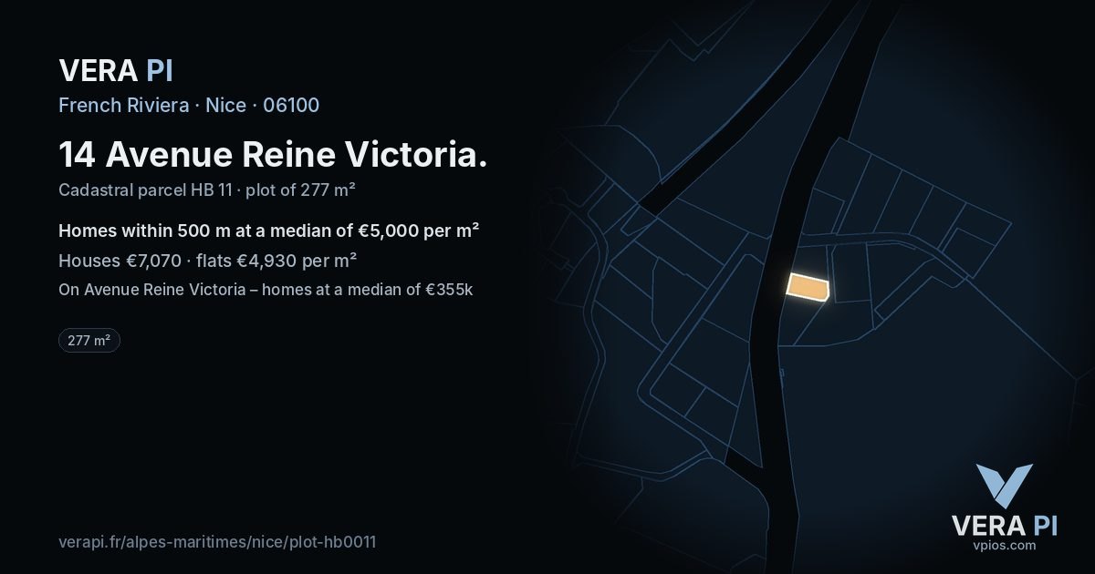 14 Avenue Reine Victoria, Nice at night – the plot lit, the parcels around coloured by the prices near them