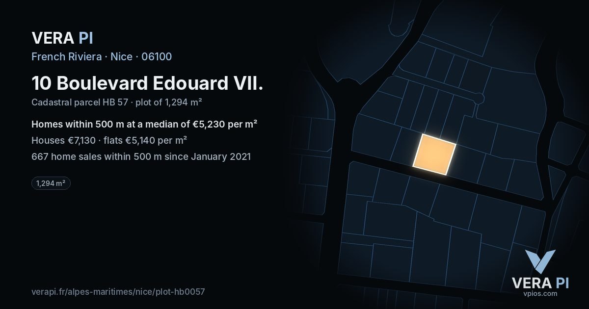 10 Boulevard Edouard VII, Nice at night – the plot lit, the parcels around coloured by the prices near them