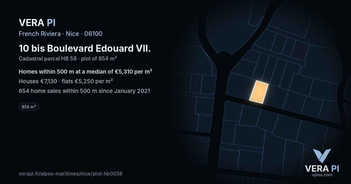 10 bis Boulevard Edouard VII, Nice at night – the plot lit, the parcels around coloured by the prices near them
