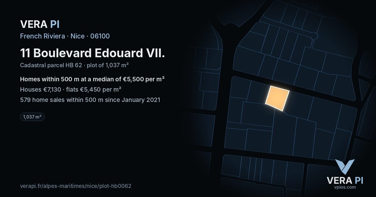 11 Boulevard Edouard VII, Nice at night – the plot lit, the parcels around coloured by the prices near them