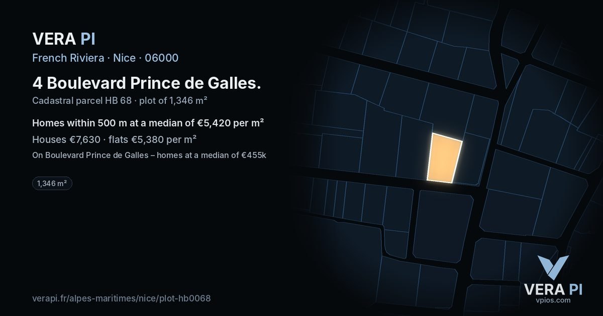 4 Boulevard Prince de Galles, Nice at night – the plot lit, the parcels around coloured by the prices near them