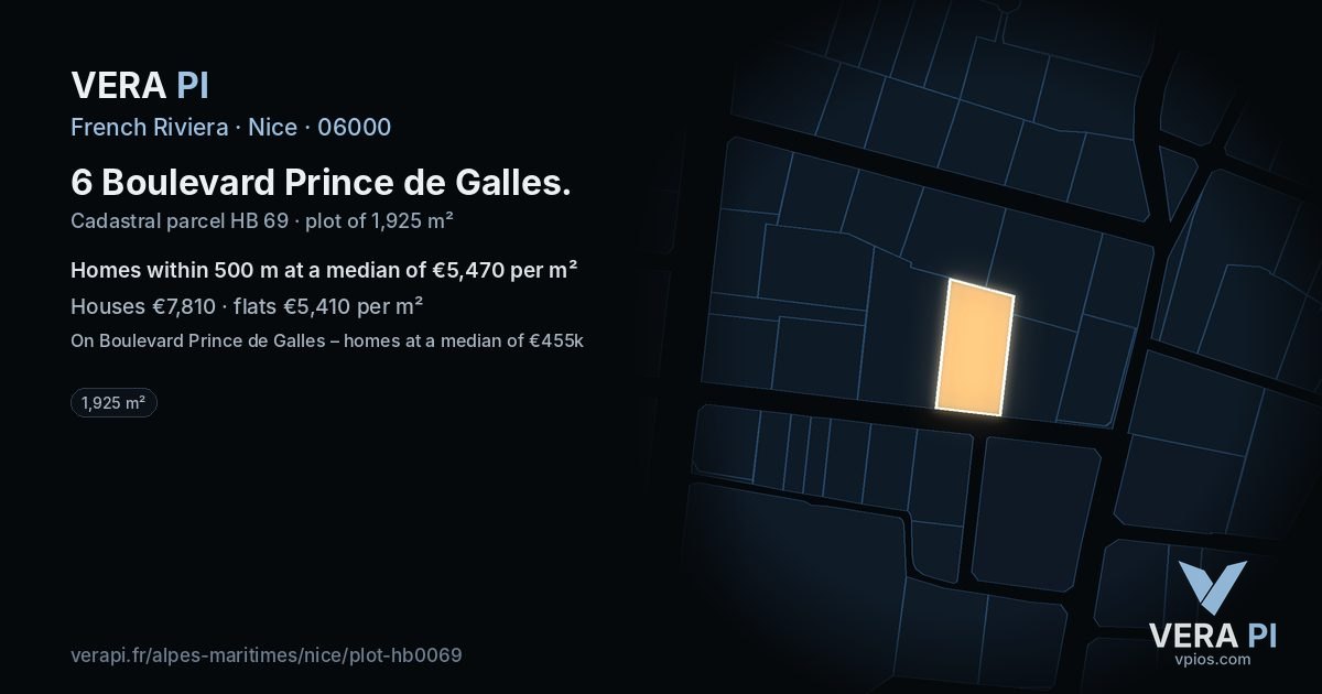 6 Boulevard Prince de Galles, Nice at night – the plot lit, the parcels around coloured by the prices near them