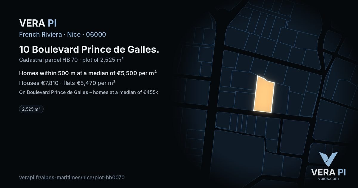10 Boulevard Prince de Galles, Nice at night – the plot lit, the parcels around coloured by the prices near them