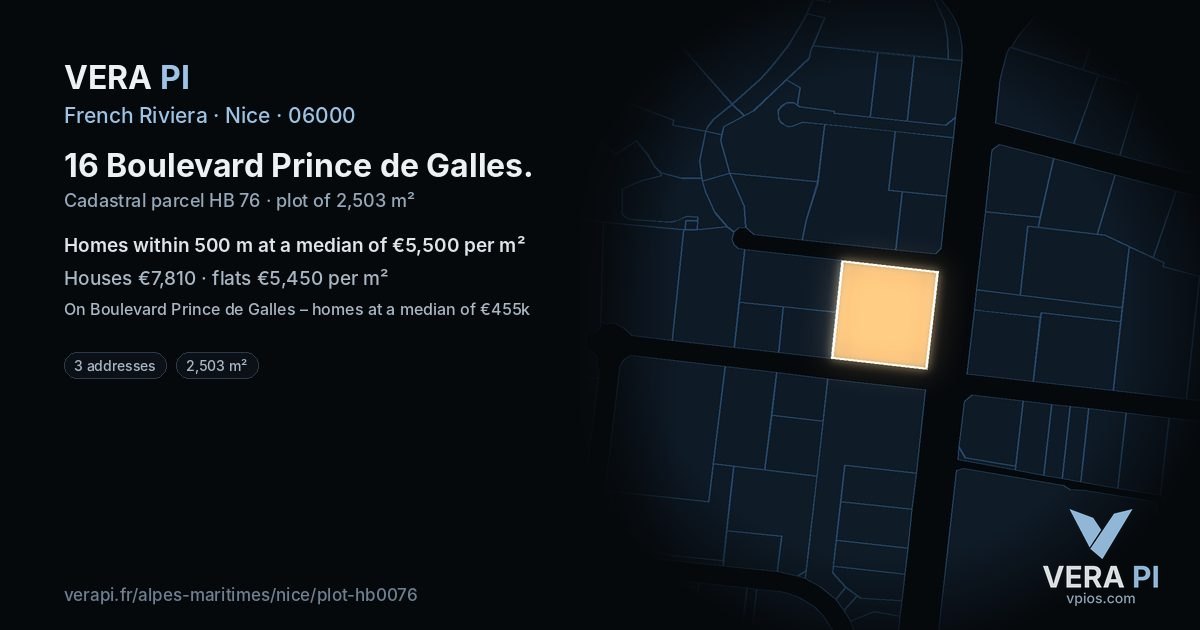 16 Boulevard Prince de Galles, Nice at night – the plot lit, the parcels around coloured by the prices near them