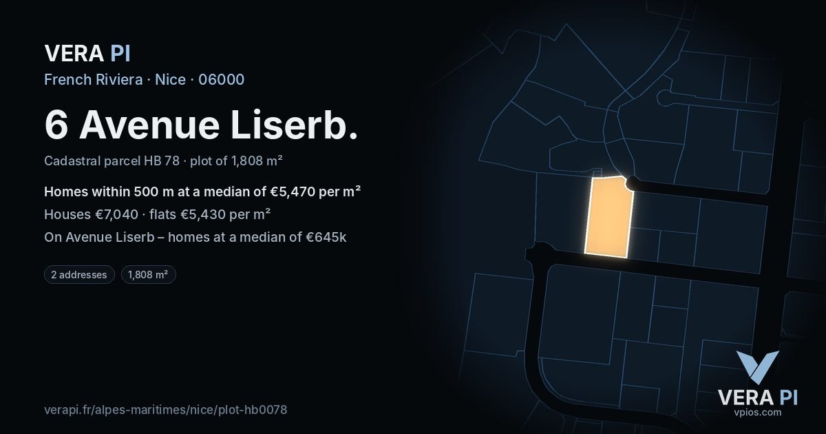 6 Avenue Liserb, Nice at night – the plot lit, the parcels around coloured by the prices near them