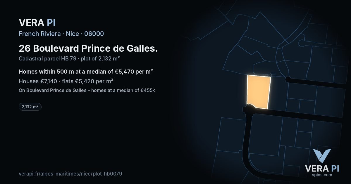 26 Boulevard Prince de Galles, Nice at night – the plot lit, the parcels around coloured by the prices near them