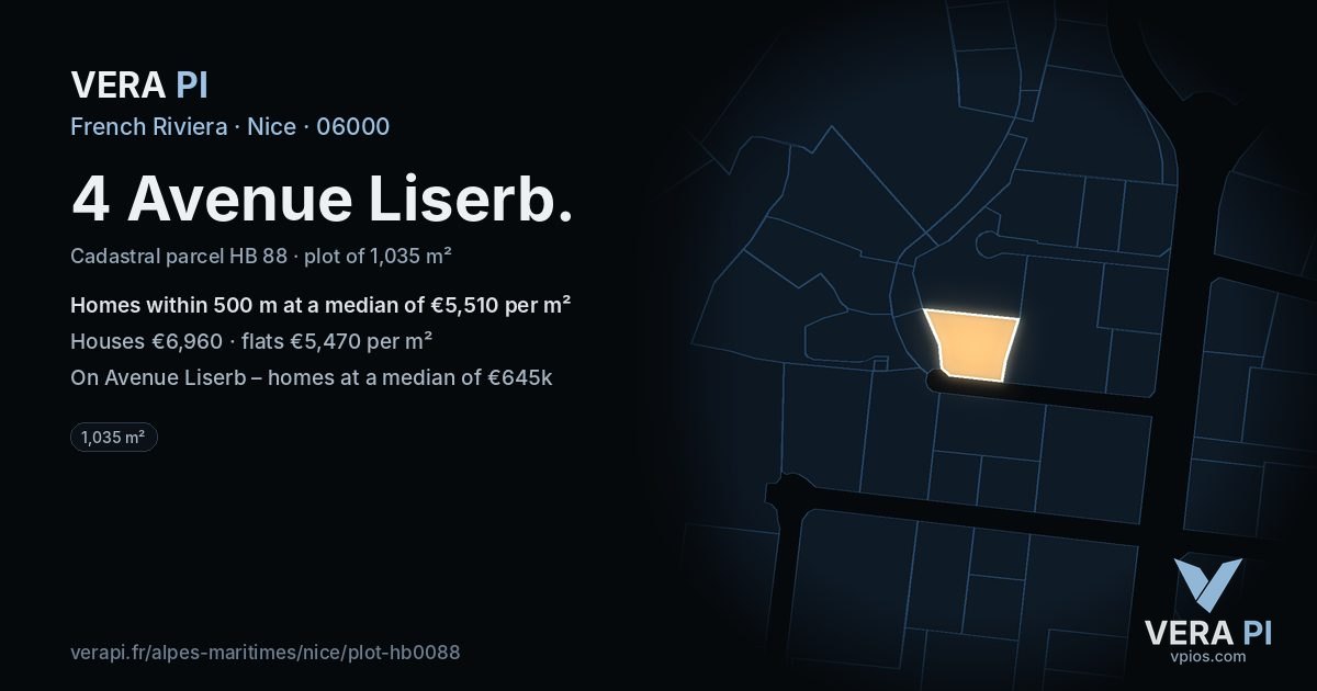 4 Avenue Liserb, Nice at night – the plot lit, the parcels around coloured by the prices near them