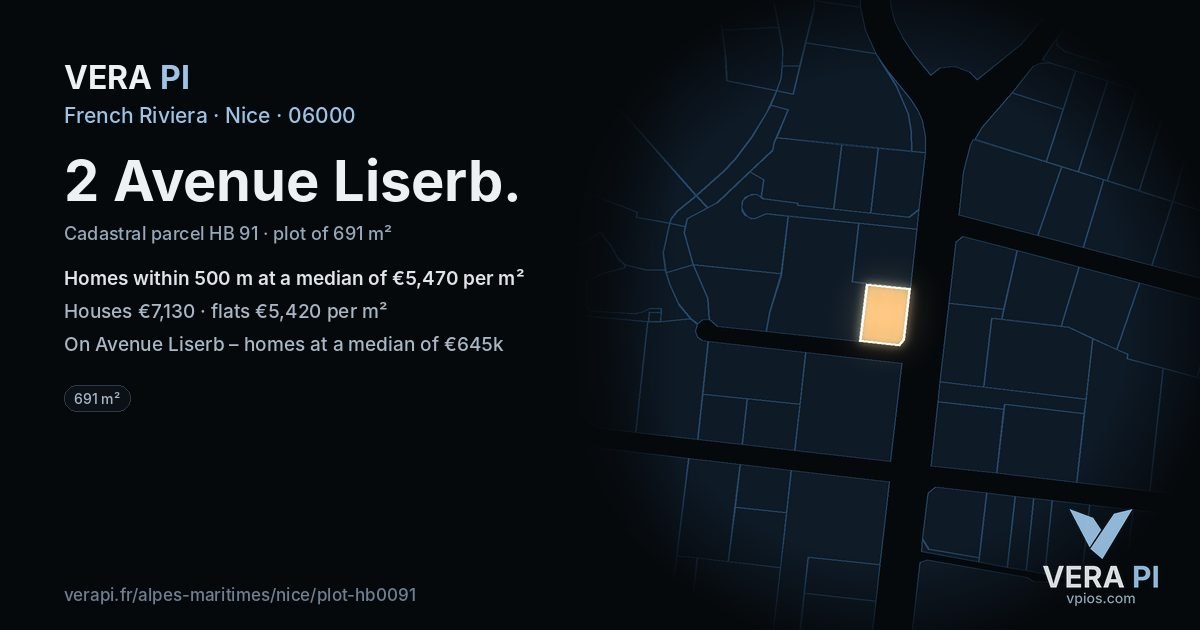2 Avenue Liserb, Nice at night – the plot lit, the parcels around coloured by the prices near them