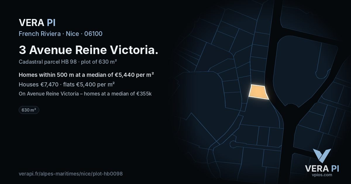 3 Avenue Reine Victoria, Nice at night – the plot lit, the parcels around coloured by the prices near them