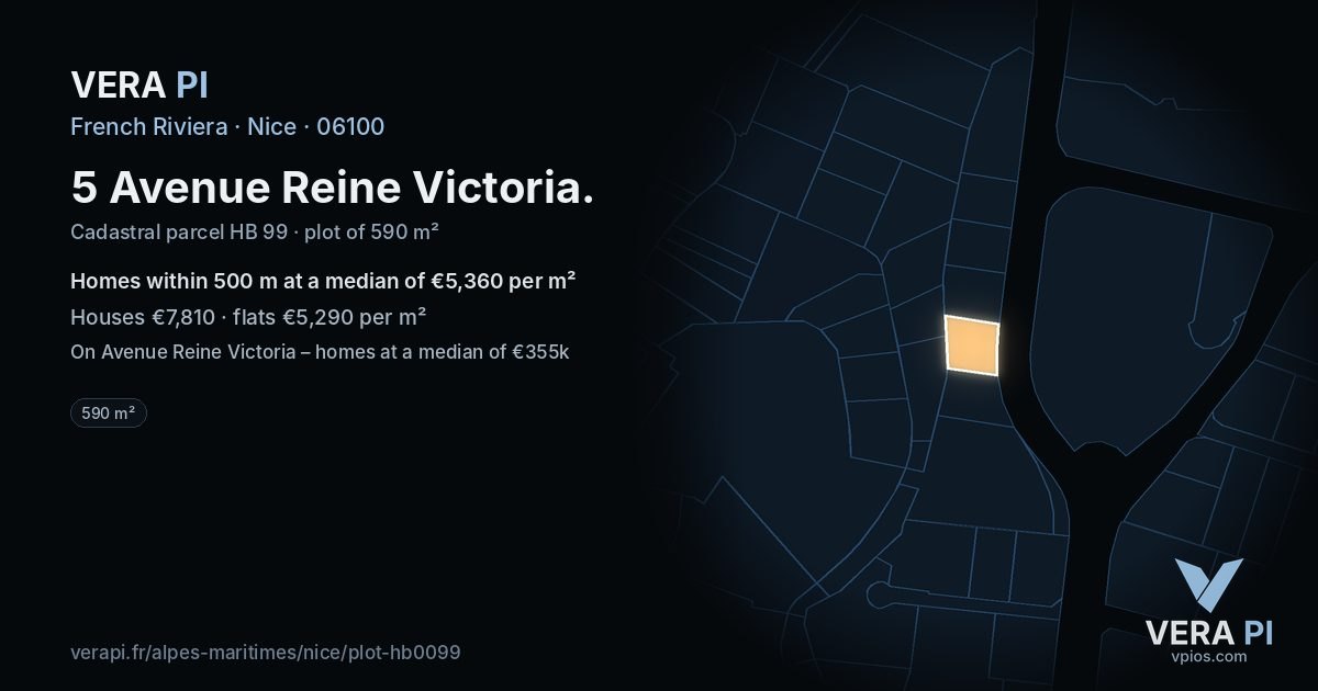 5 Avenue Reine Victoria, Nice at night – the plot lit, the parcels around coloured by the prices near them