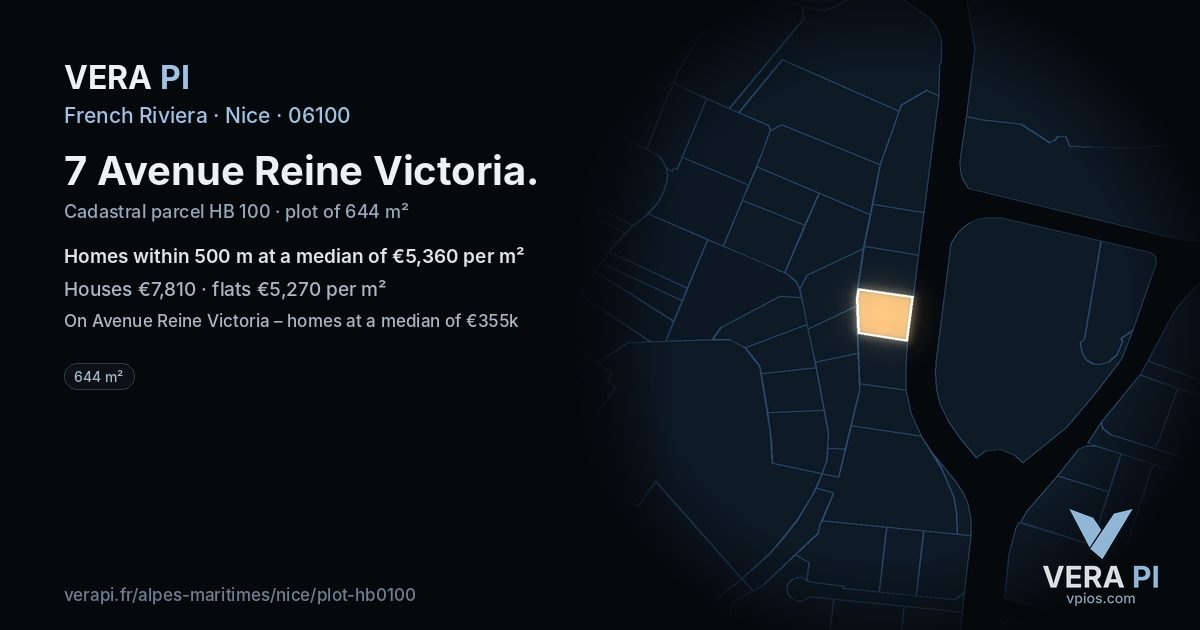 7 Avenue Reine Victoria, Nice at night – the plot lit, the parcels around coloured by the prices near them