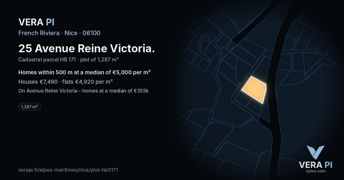 25 Avenue Reine Victoria, Nice at night – the plot lit, the parcels around coloured by the prices near them