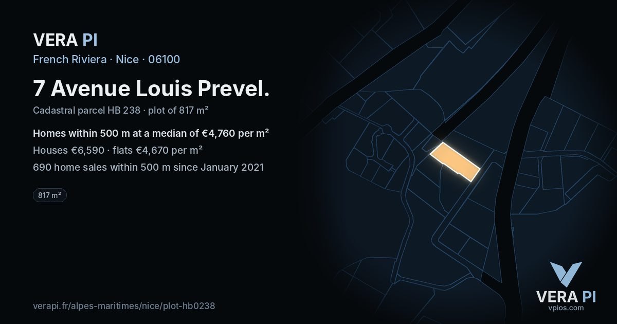 7 Avenue Louis Prevel, Nice at night – the plot lit, the parcels around coloured by the prices near them