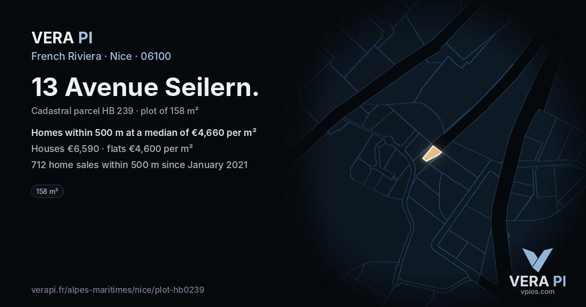 13 Avenue Seilern, Nice at night – the plot lit, the parcels around coloured by the prices near them