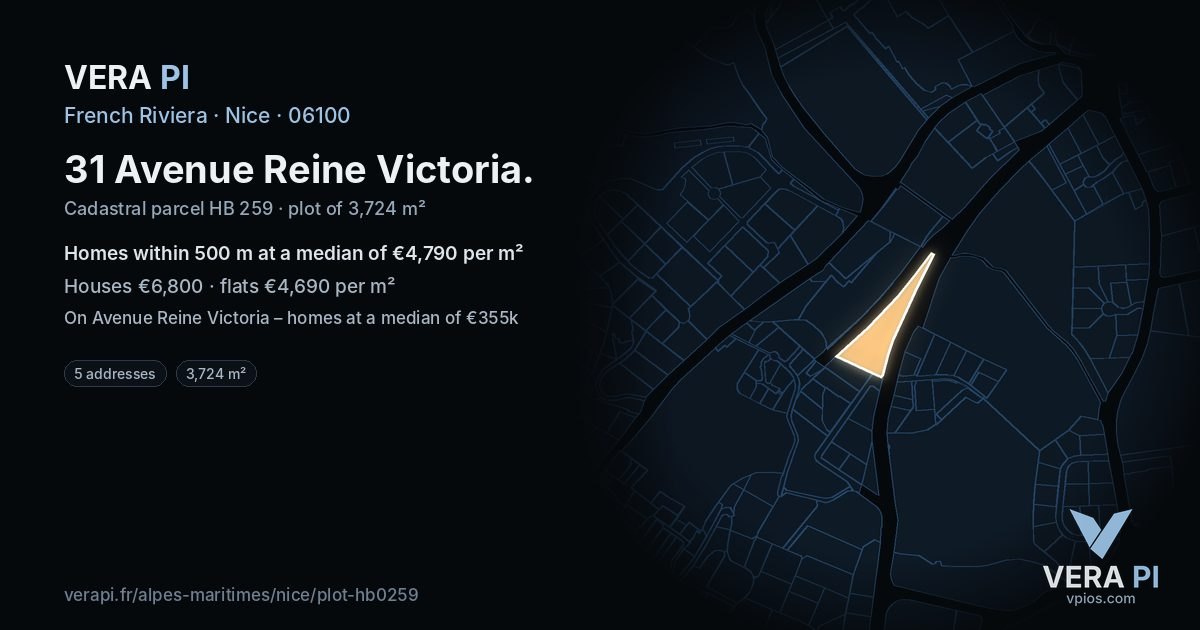 31 Avenue Reine Victoria, Nice at night – the plot lit, the parcels around coloured by the prices near them