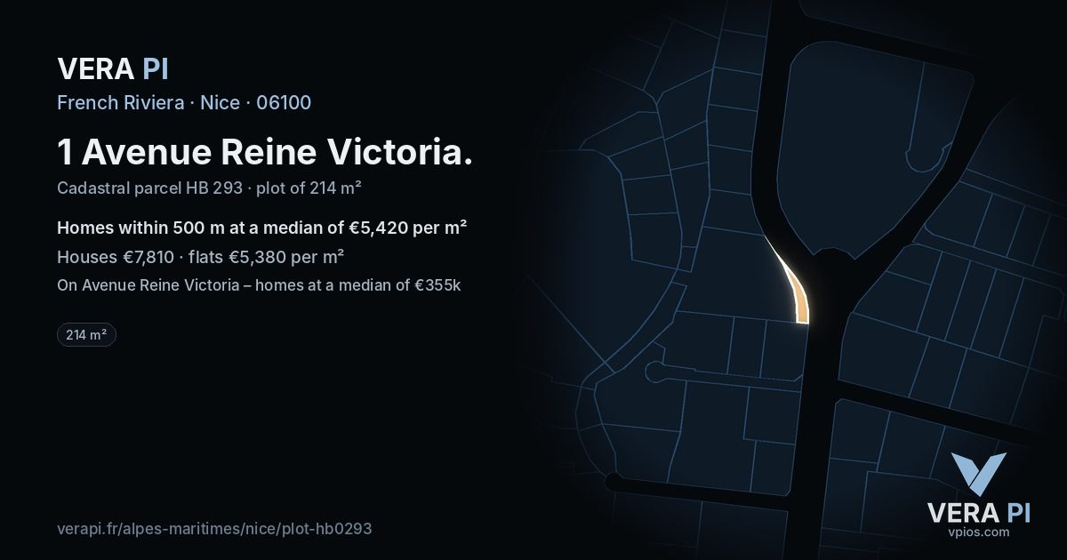 1 Avenue Reine Victoria, Nice at night – the plot lit, the parcels around coloured by the prices near them