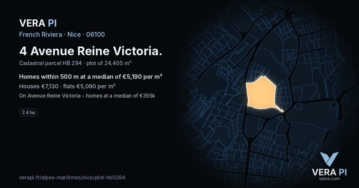 4 Avenue Reine Victoria, Nice at night – the plot lit, the parcels around coloured by the prices near them