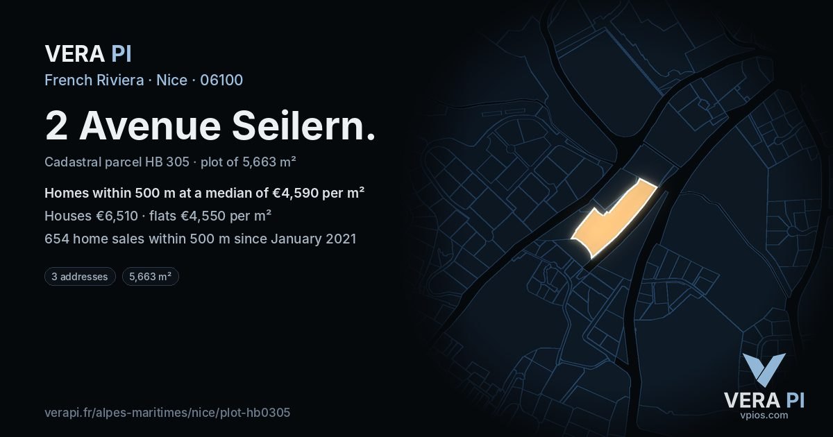 2 Avenue Seilern, Nice at night – the plot lit, the parcels around coloured by the prices near them