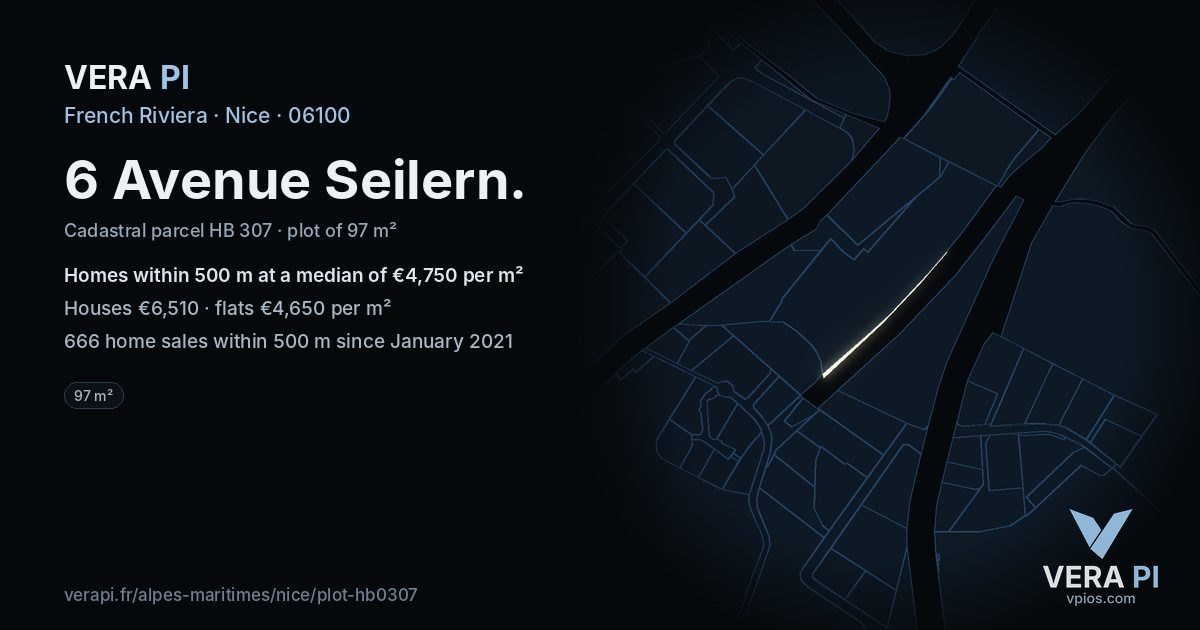 6 Avenue Seilern, Nice at night – the plot lit, the parcels around coloured by the prices near them
