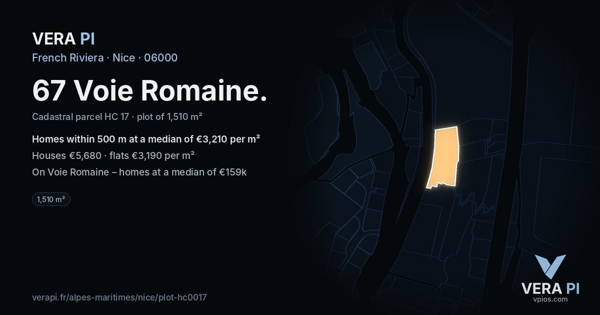67 Voie Romaine, Nice at night – the plot lit, the parcels around coloured by the prices near them