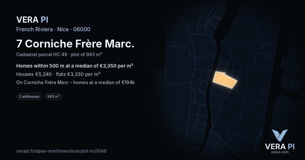 7 Corniche Frère Marc, Nice at night – the plot lit, the parcels around coloured by the prices near them