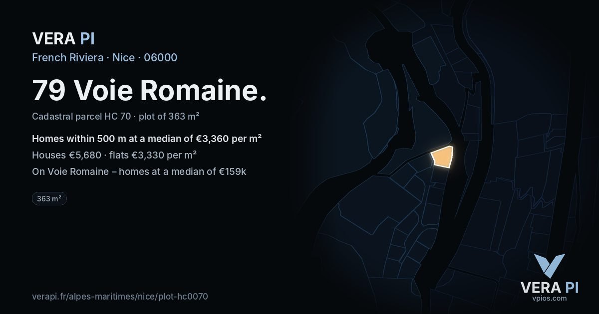 79 Voie Romaine, Nice at night – the plot lit, the parcels around coloured by the prices near them
