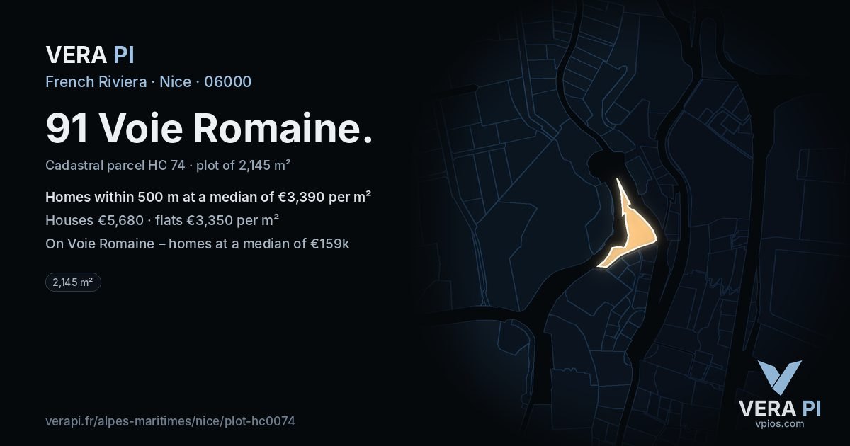 91 Voie Romaine, Nice at night – the plot lit, the parcels around coloured by the prices near them