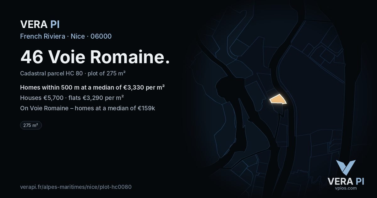 46 Voie Romaine, Nice at night – the plot lit, the parcels around coloured by the prices near them