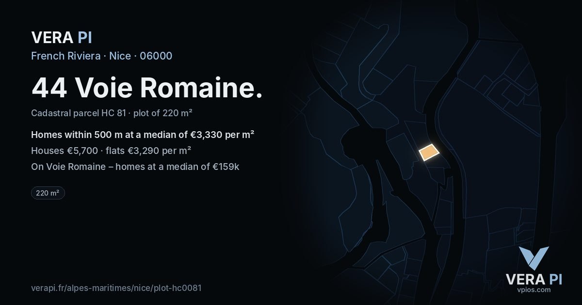 44 Voie Romaine, Nice at night – the plot lit, the parcels around coloured by the prices near them