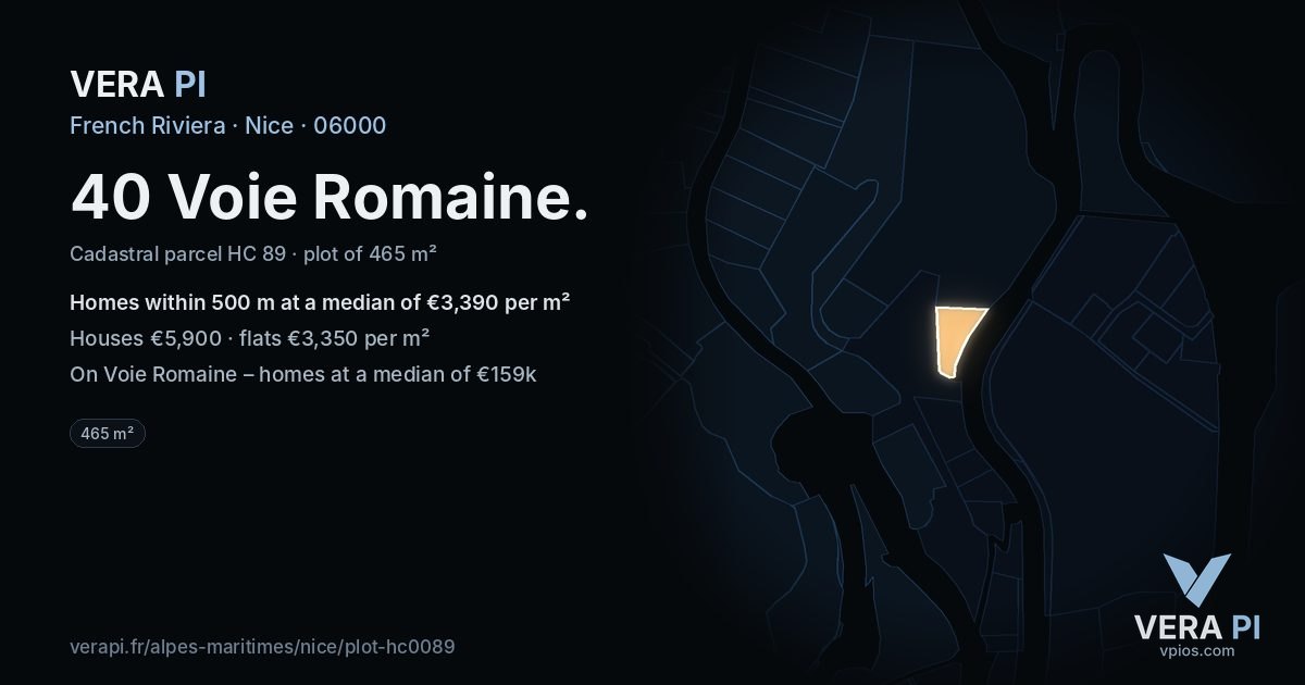 40 Voie Romaine, Nice at night – the plot lit, the parcels around coloured by the prices near them