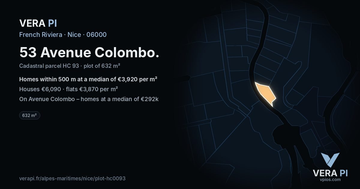 53 Avenue Colombo, Nice at night – the plot lit, the parcels around coloured by the prices near them