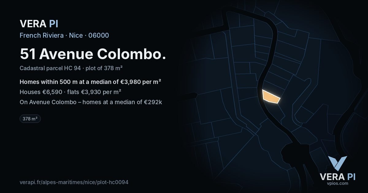 51 Avenue Colombo, Nice at night – the plot lit, the parcels around coloured by the prices near them